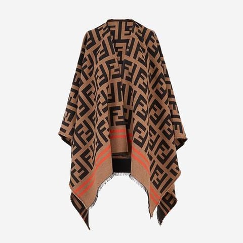 FENDI Wool and silk poncho with FF pattern