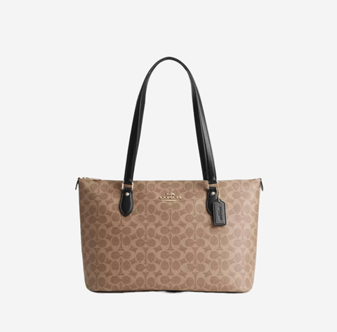 Coach Gallery Tote Bag In Signature Canvas Tan / Black