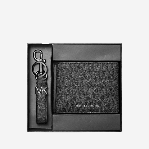 Michael Kors Logo Wallet and Key Chain Gift Set Black