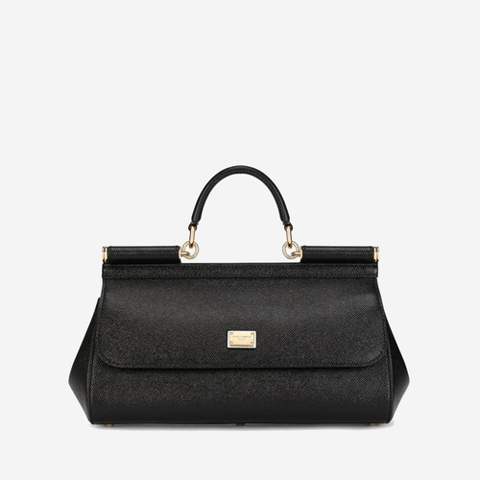 Dolce and Gabbana Elongated Sicily Top Handle Bag in Dauphine Leather Black