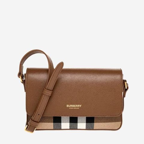 Burberry New Hampshire Check Canvas & Leather Crossbody Bag in Brown