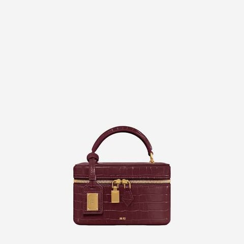 JW PEI Cleo Box Shape Top Handle Bag - Claret Croc