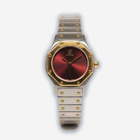 Milano Steel Cart Santos Model Watch – Burgundy Dial