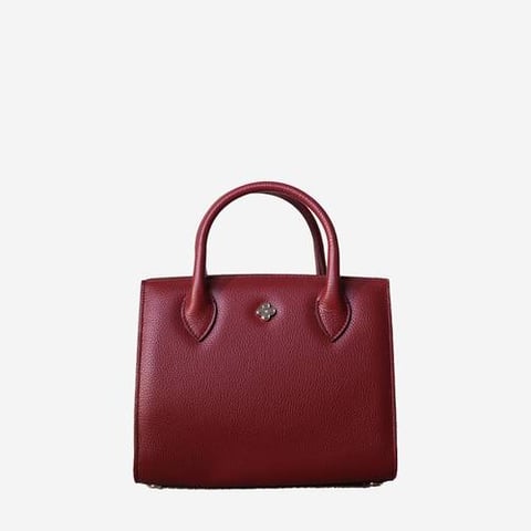 Cardinal Milano Burgundy small leather tote white gold flower