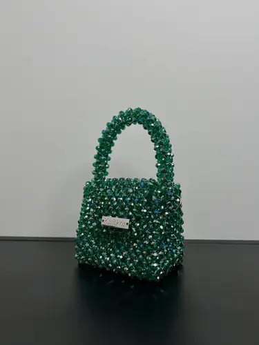 Knitkos crystal bag mini Green with strap silver