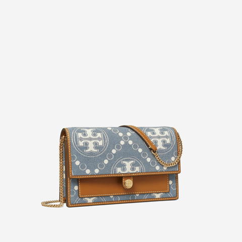 Tory Burch T Monogram Denim Chain Wallet multi 