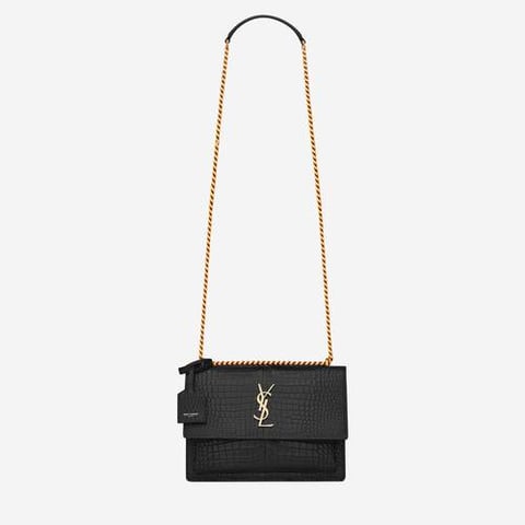 Saint Laurent Sunset Shoulder Bag In Crocodile-Embossed Leather (Pre-Order Within 14 Days)