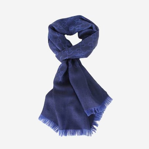 Gucci GG Jacquard Silk Wool Scarf Blue