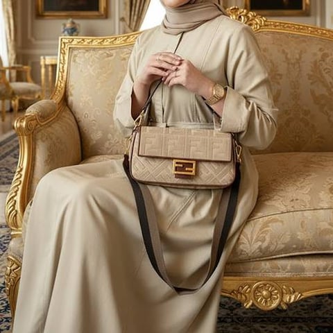 Fendi baguette beige ff canvas bag medium