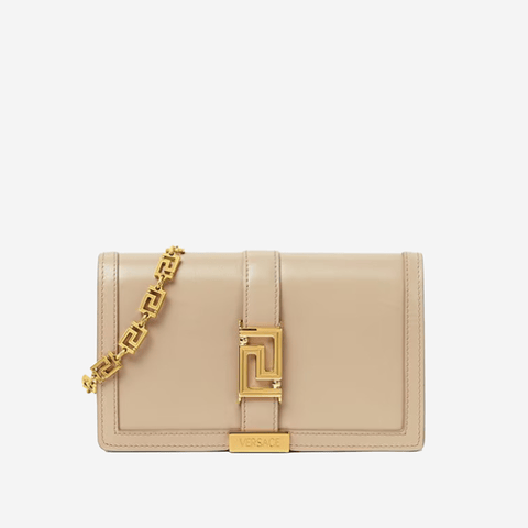 Versace Wallet On Chain Calf Leather Beige   