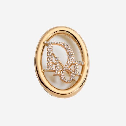 Dior Oblique Brooch Gold-Finish Metal and Crystals