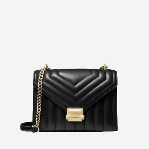 Michael Kors Whitney Medium Quilted Leather Convertible Shoulder Bag In Black / Gold