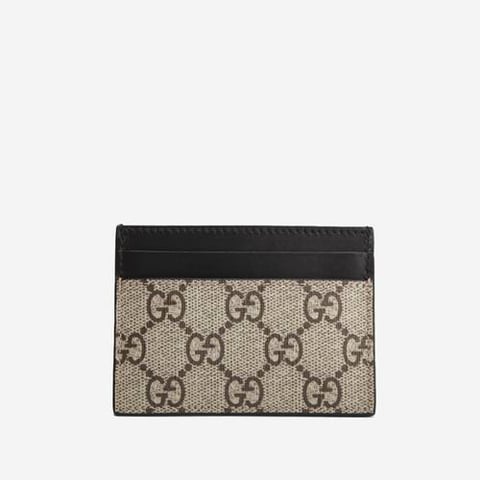 Gucci GG Supreme Canvas and Leather Card Holder Beige / Black