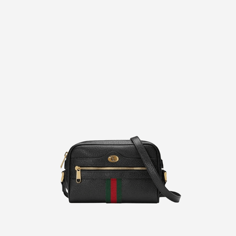 Gucci Black Leather and Web Mini Ophidia Crossbody Bag Black