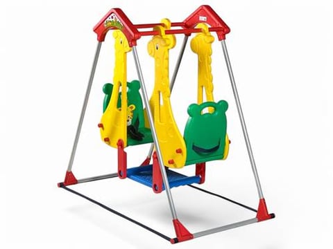 Swing for children, two-seater, Taiwanese, with giraffe design, two seats, yellow color