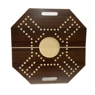 Large numbered Jaccaro (Jokaro) wooden board, foldable with playing cards and stones, brown
