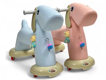 Plastic wheeled horse for kids, medium size, available in multiple colors
