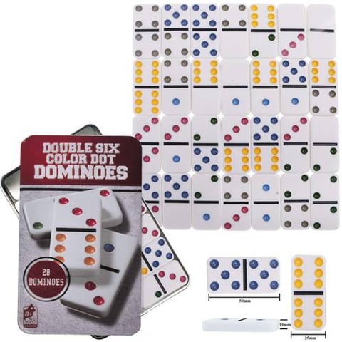 Domino marble game covered with a colored plastic layer, large size, in a white tin box