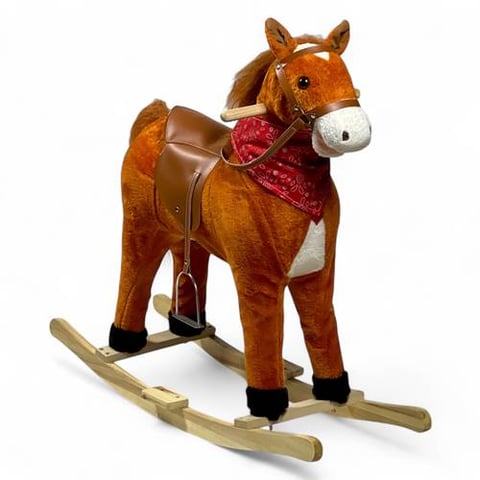 Large plush rocking horse with wooden base – ride-on horse toy for kids