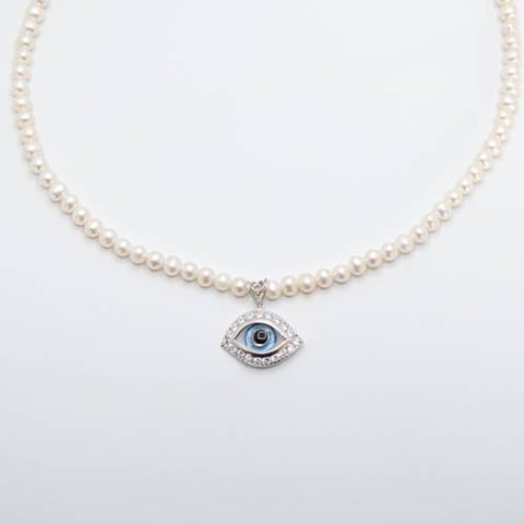 white gold necklace 18k, with pearls