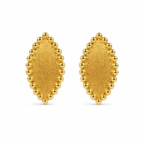 21K Gold Stud Earrings - Marquise Beaded Design
