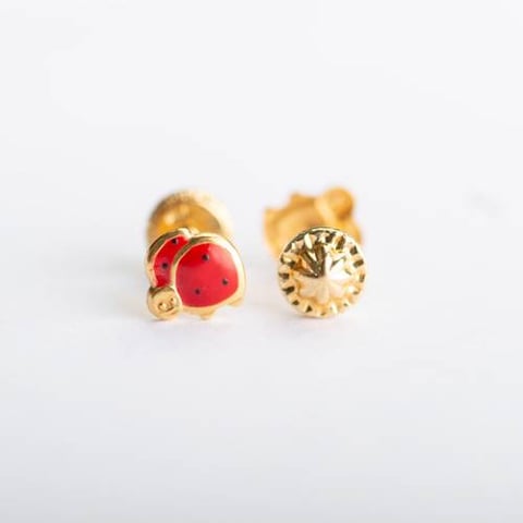 Ladybug earring for kids, 18k