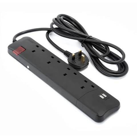 Legrand Power Extension 4 Outlets + 2 USB Ports – 3 Meter – Black | Model 698532