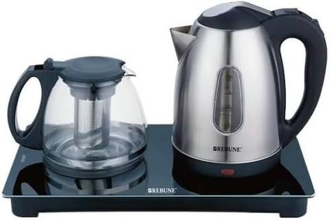 ريبون غلاية ماء مع ابريق شاي 1.8 لتر 1500 واط - فضي وأسود - RE-1-139