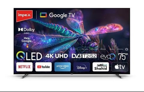 شاشة امبيكس 75 بوصة 4K فور كي - QLED كيو لد - نظام جوجل  - موديل EVOQ75S4QLC2