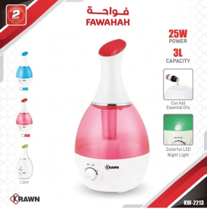 فواحة دي ال سي بخار كهربائية 3 لتر - احمر  KRAWN KW-2213