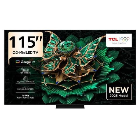 تي سي ال شاشة وتلفزيون 115 بوصة سمارت كيو دي ميني لد QD-MINI LED - معدل التحديث 144HZ - رسيفر داخلي - نظام جوجل تي في Google TV -موديل 115C7K