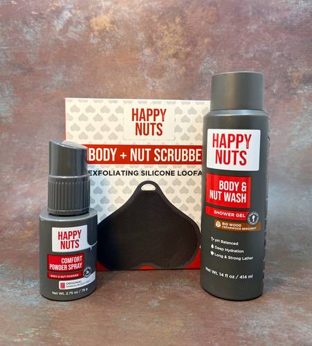 مجموعة الشاور للرجال غسول وبودر وليفة من Happy Nuts