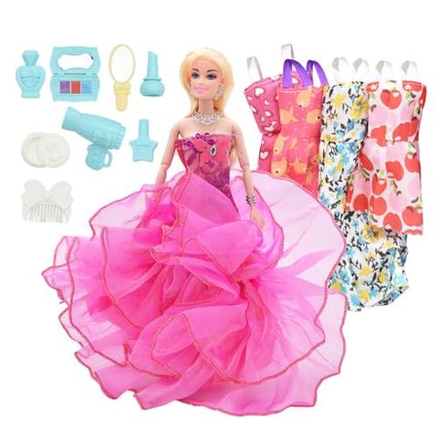 مجموعة دمية الموضة والأناقة مع فساتين وإكسسوارات تجميل