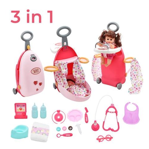 3-in-1 Doll Play Set with Convertible Travel Case - Pretend Play and Role Playing Toys