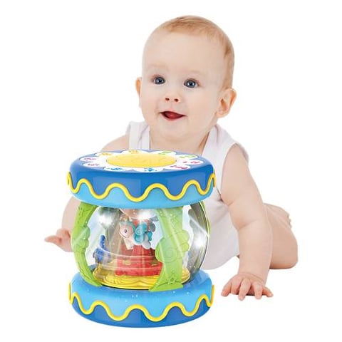 Interactive Musical Drum With Lights And Rotating Mechanism - Baby Toys
