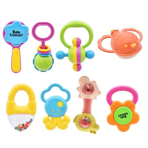 A Variety Of Baby Rattles And Rockers - Baby Toys