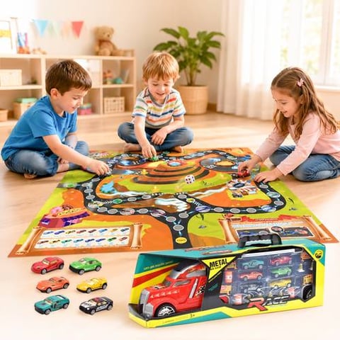 Car Transporter Truck Set with Play Mat and Metal Cars - Car Toys