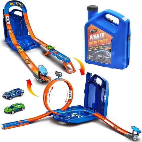 2-In-1 Portable Car Racing Track Set With 6 Cars - Car Games