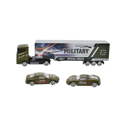 Diecast car - army truck with two cars - drag and launch feature - car games