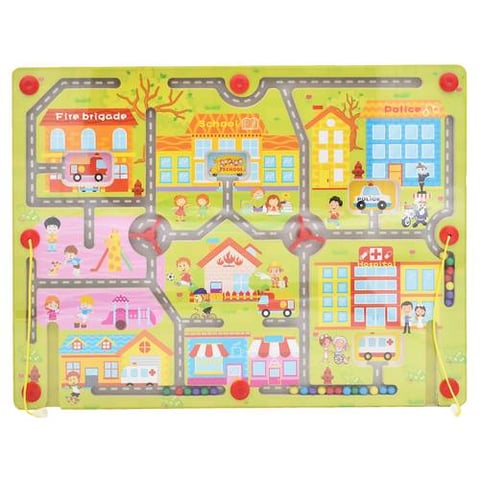 City-Themed Wooden Magnetic Maze Board - Educational Toys