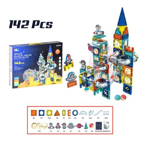 Magnetic Space Tube Building Blocks Set 142 Pieces - Shape Building Pieces