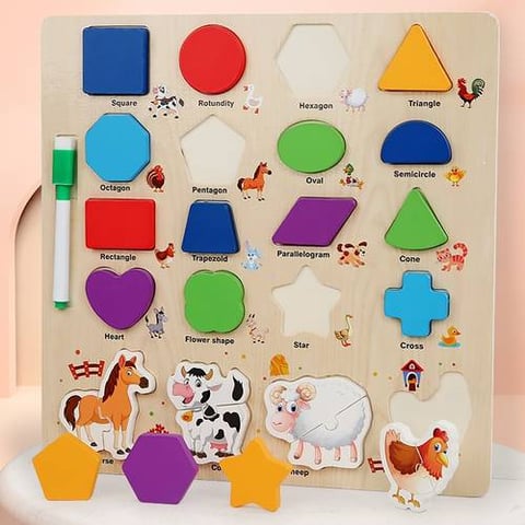 Wooden Blackboard With Shapes Assembly Game - Educational Games