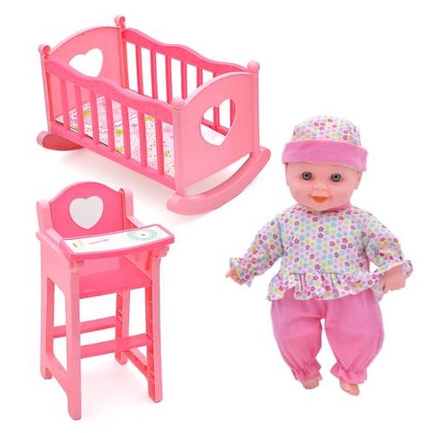 Baby Doll - Bed + Doll Stroller + High Chair - Doll Toys