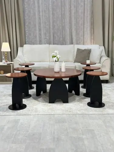 طقم طاولات خشب سنديان فاخر 6+1