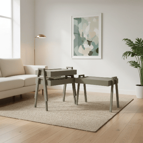 طقم طاولات خدمة بيج بتصميم عصري