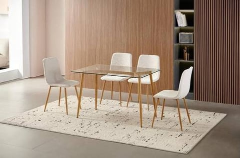 طاولة طعام مستطيلة بني سطح زجاج 4+1