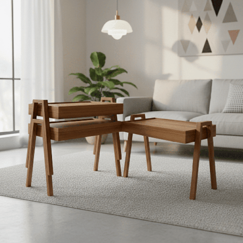 طقم طاولات خدمة بني بتصميم عصري
