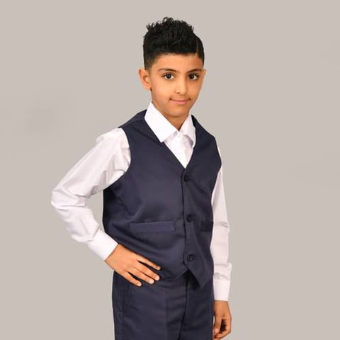 بدلة روضة ولادية من ثلاث قطع كحلية مع سديري قابل للتعديل 