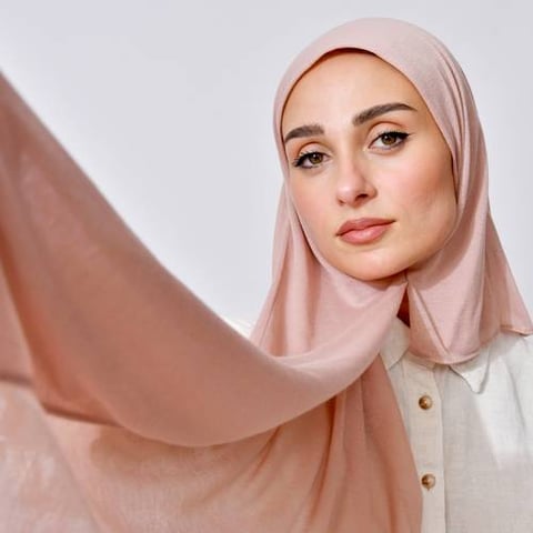 طرحة قطن ربع مبطنة من الامام بخياطة - Light Rose