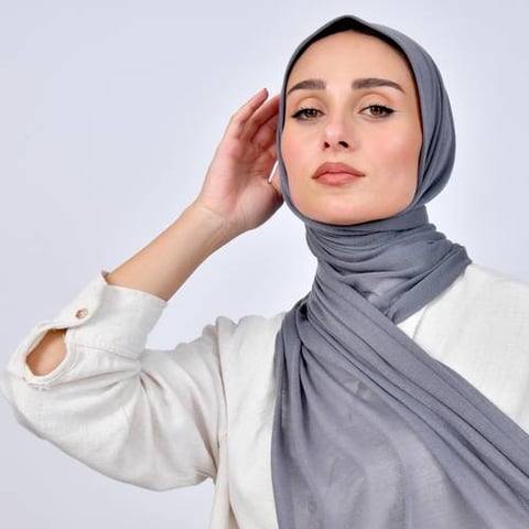 طرحة قطن ربع مبطنة من الامام بخياطة - رمادي
